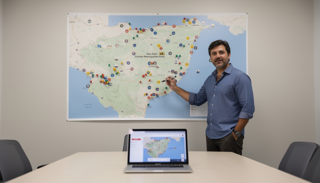 Mapa de Costa Rica con marcadores de búsqueda local